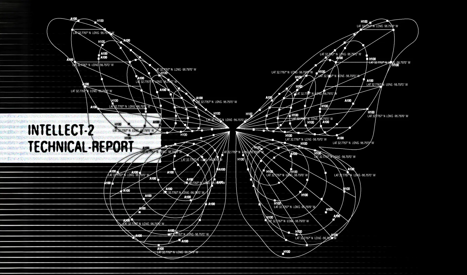 INTELLECT-2 technical report artwork with a butterfly-shaped compute network